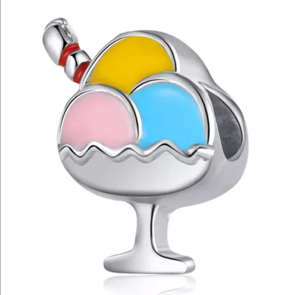 NEW•Silver & Enamel IceCream Sundae DIY charm
